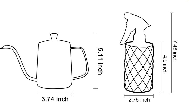 OFFIDIX Watering Can for Indoor Plants,Long Spout Metal Stainless Steel 21 oz/600 ml Watering Can with 14 oz/400ml Glass Plant Mister Spray Bottle for Plant Bonsai - Image 2